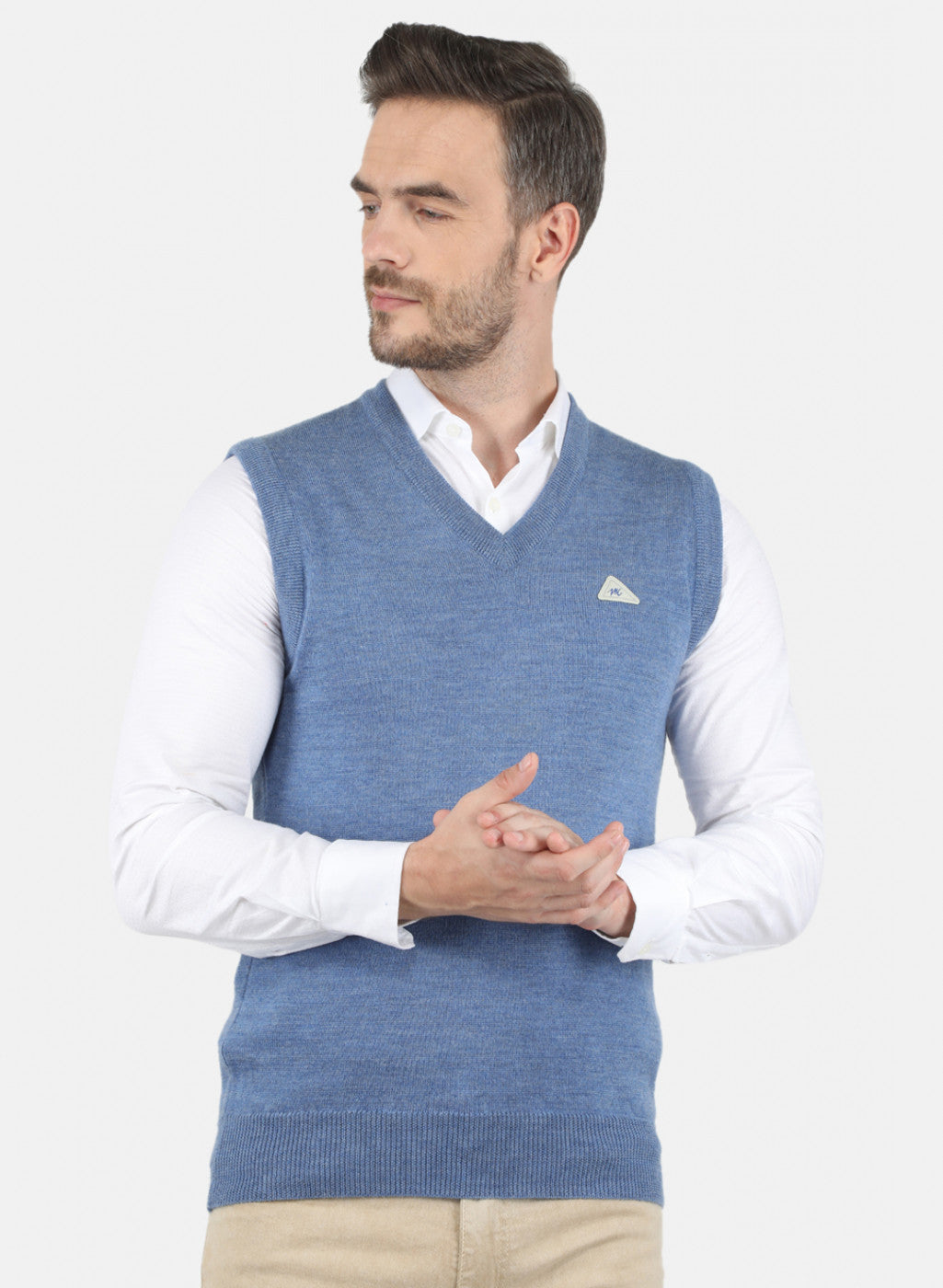 Men Blue Solid Sweater