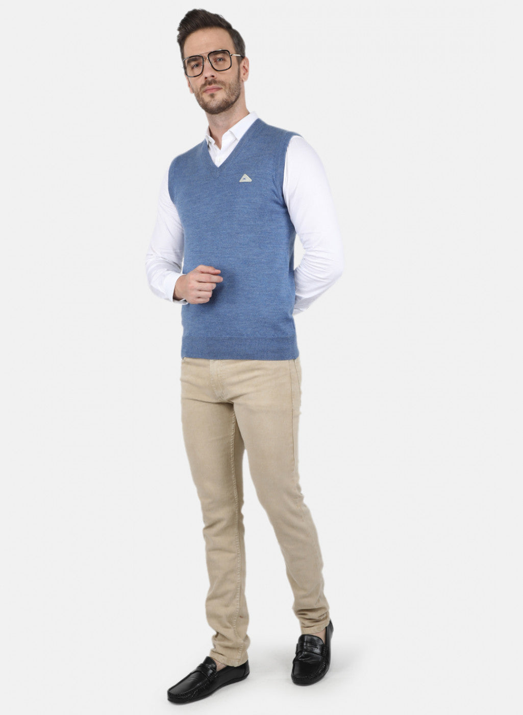 Men Blue Solid Sweater