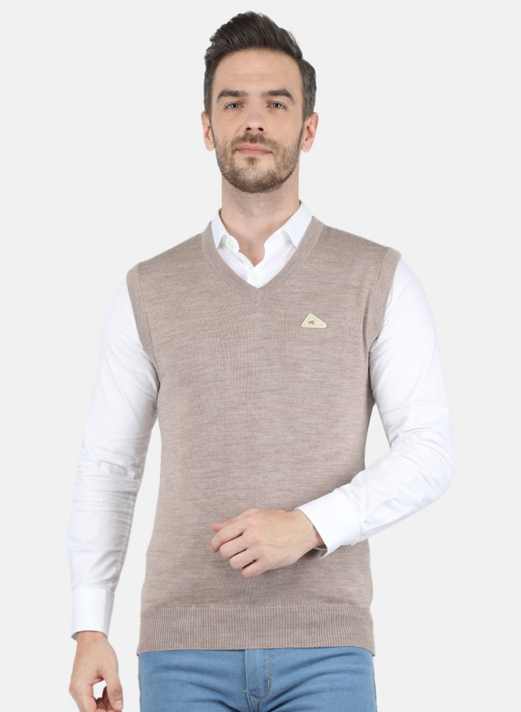 Men Beige Solid Sweater