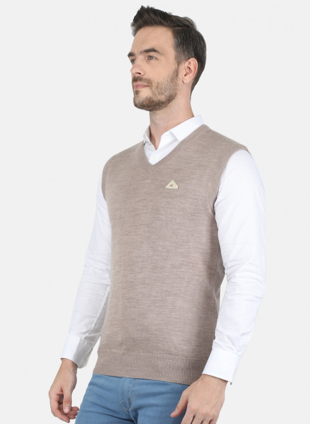 Men Beige Solid Sweater