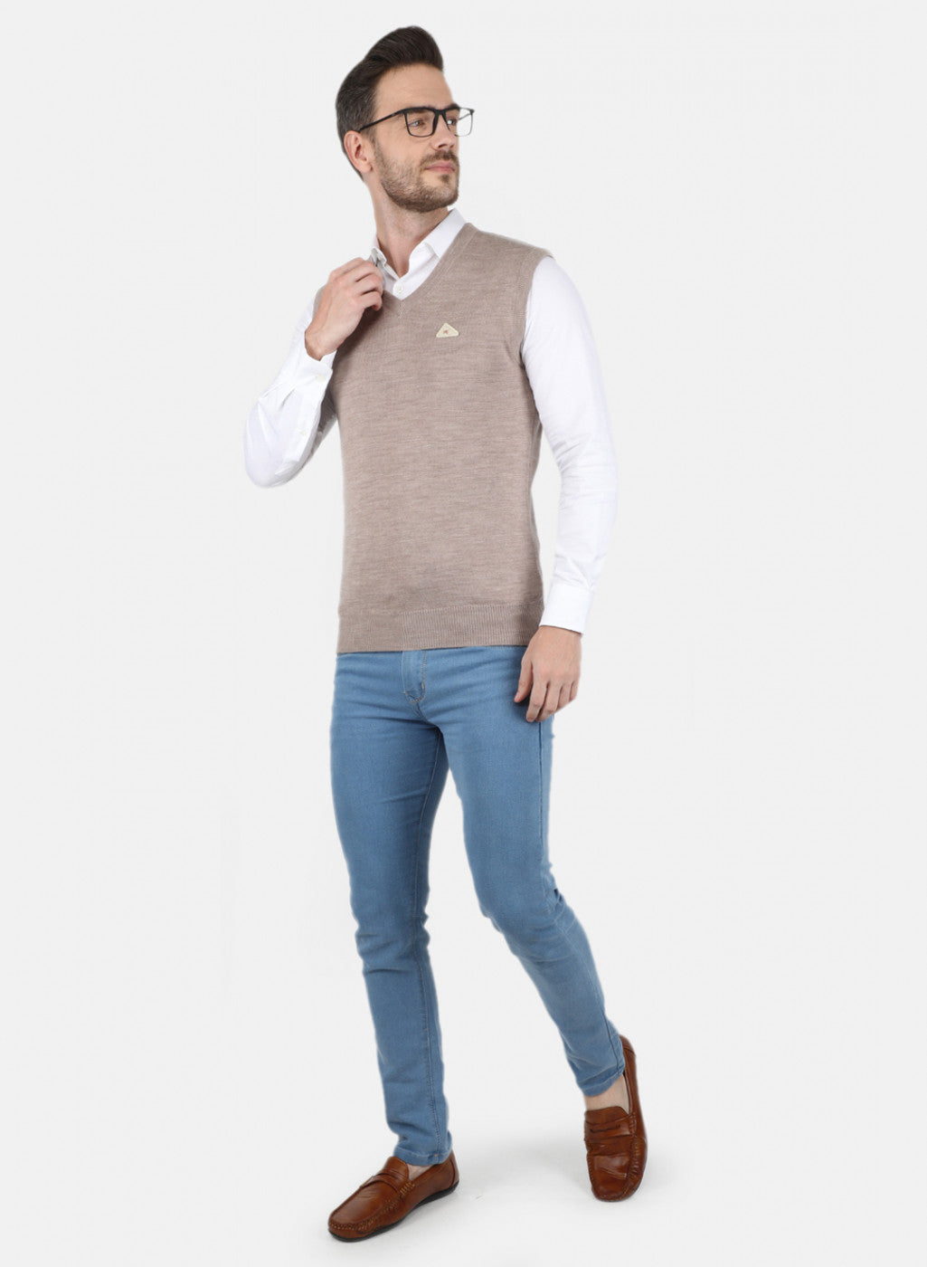 Men Beige Solid Sweater