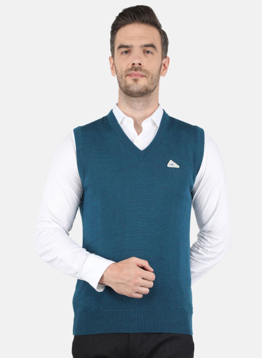 Men Teal Blue Solid Sweater