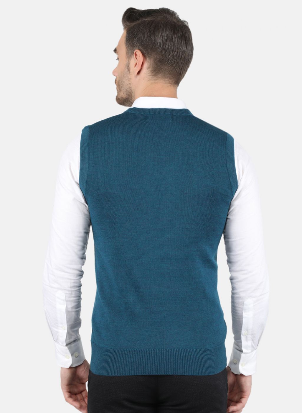 Men Teal Blue Solid Sweater