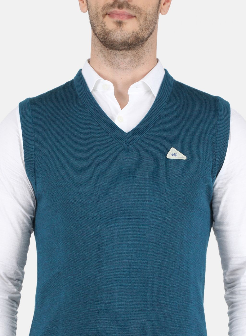 Men Teal Blue Solid Sweater