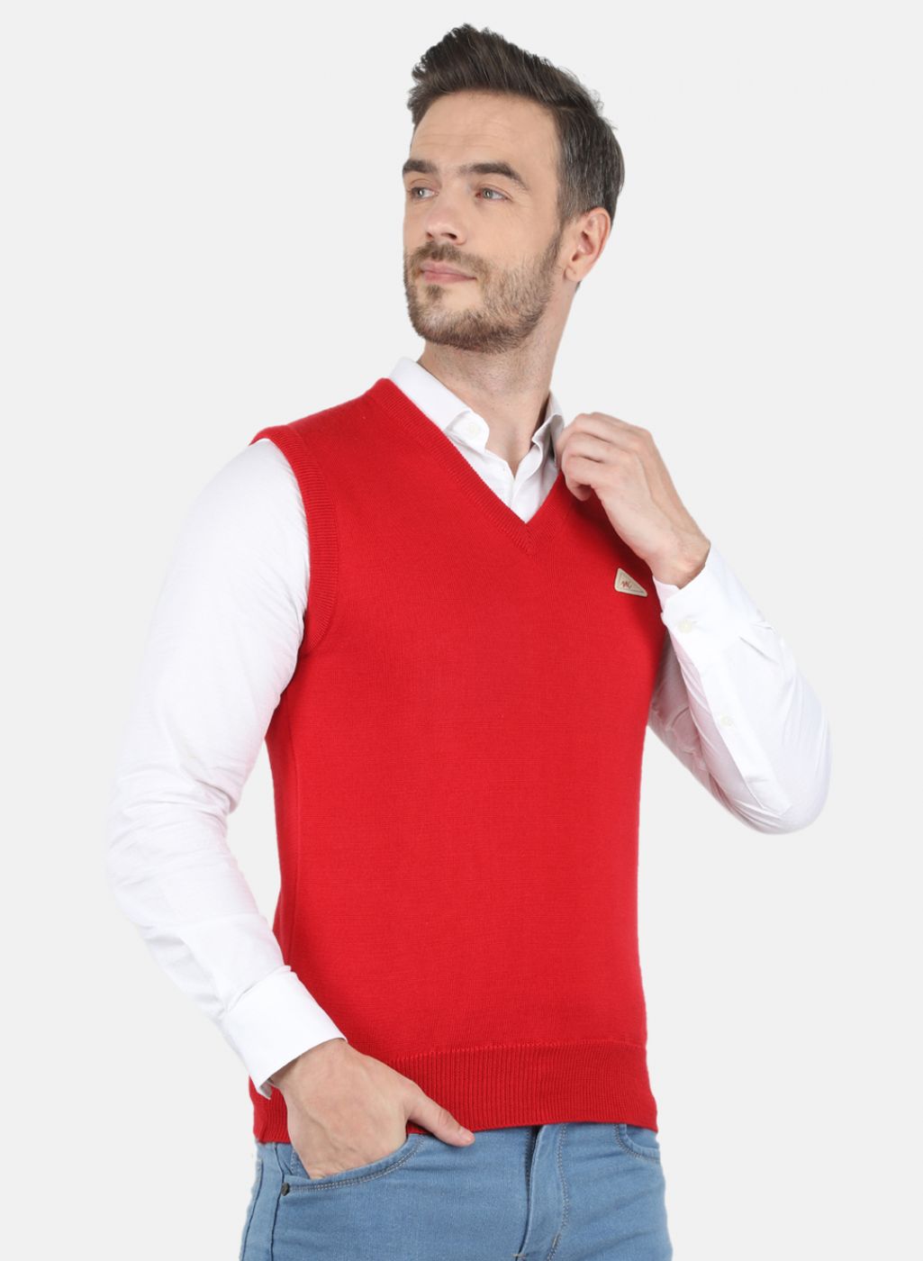 Men Red Solid Sweater