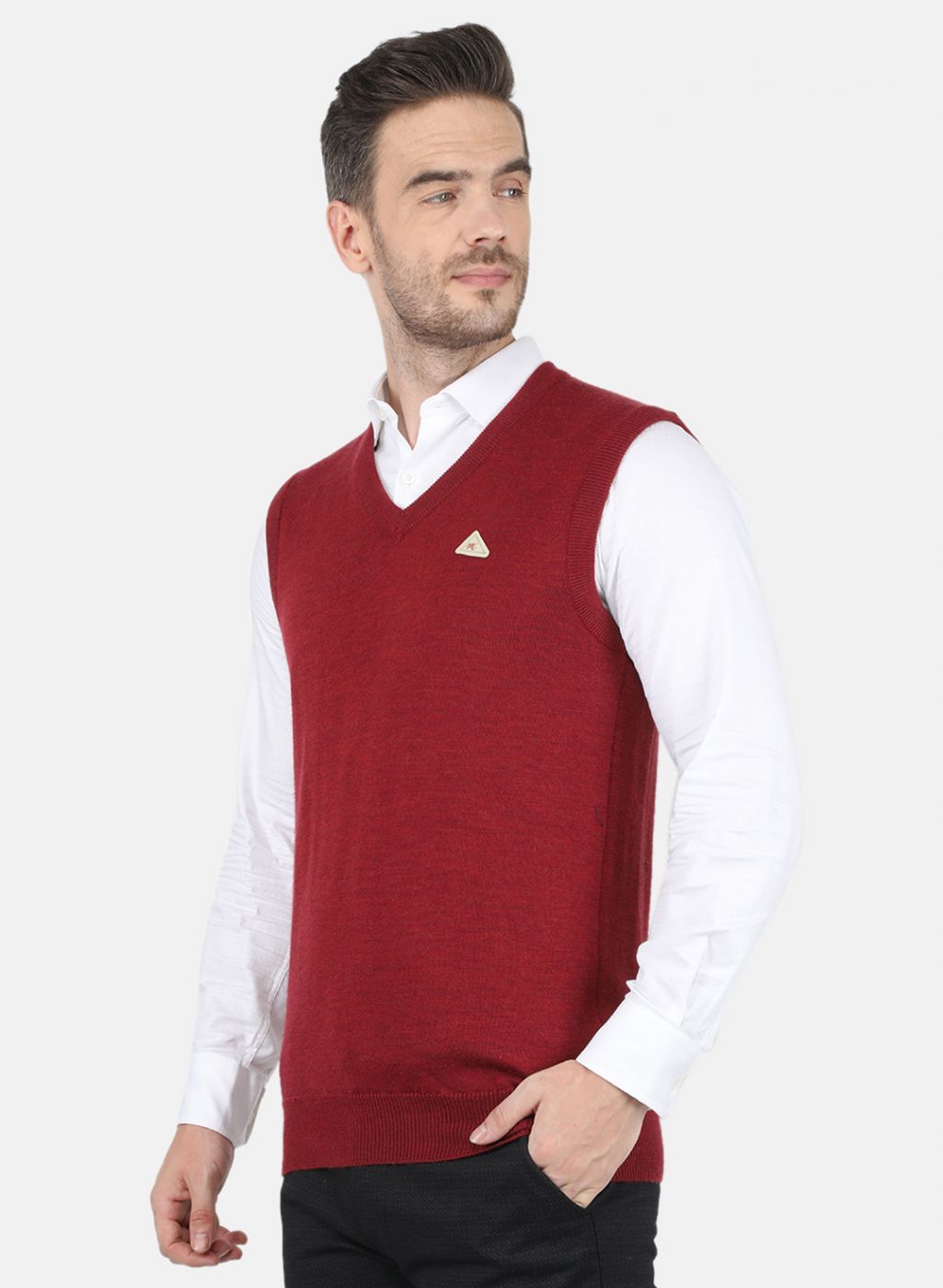 Men Maroon Solid Sweater