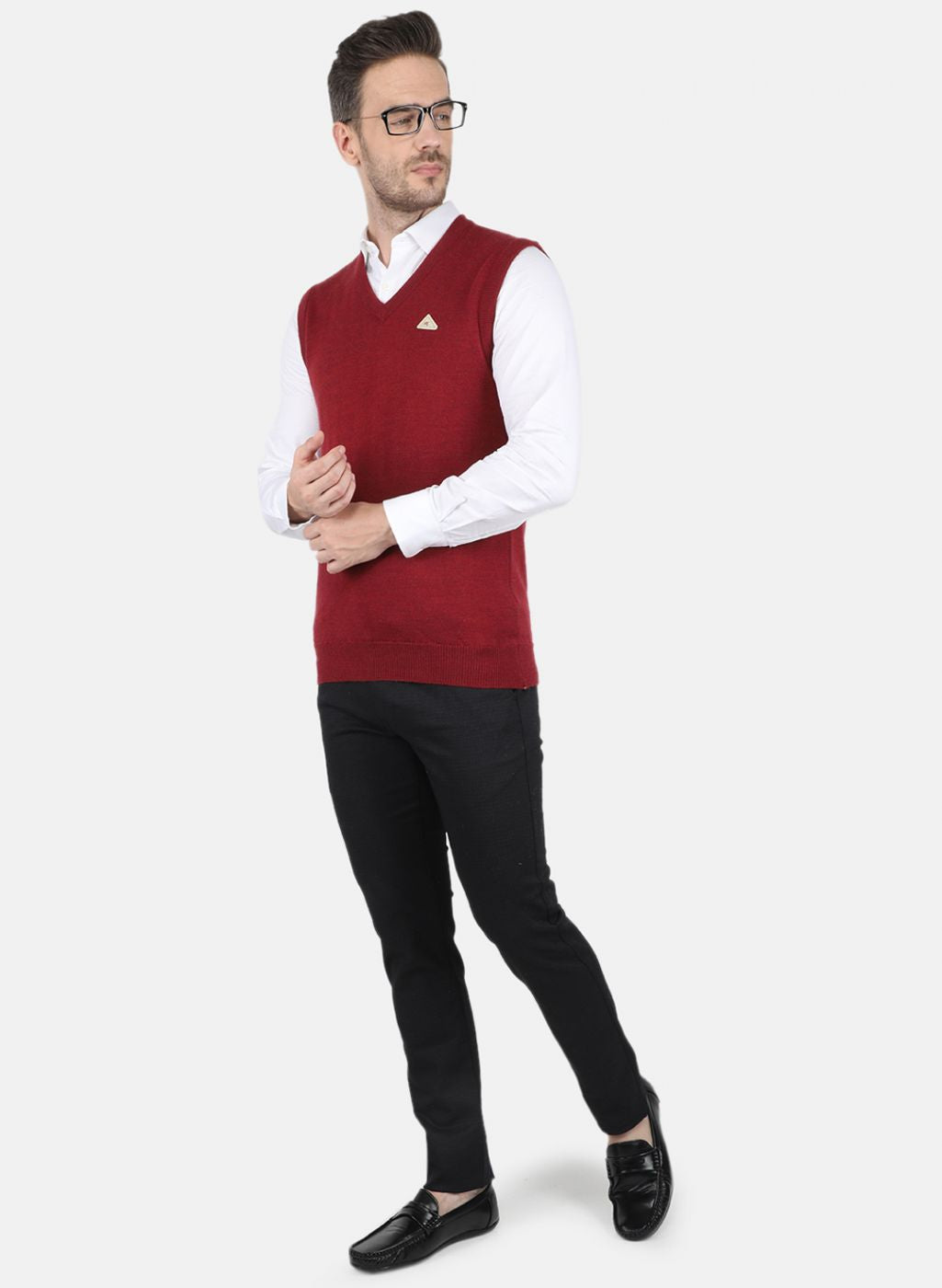 Men Maroon Solid Sweater