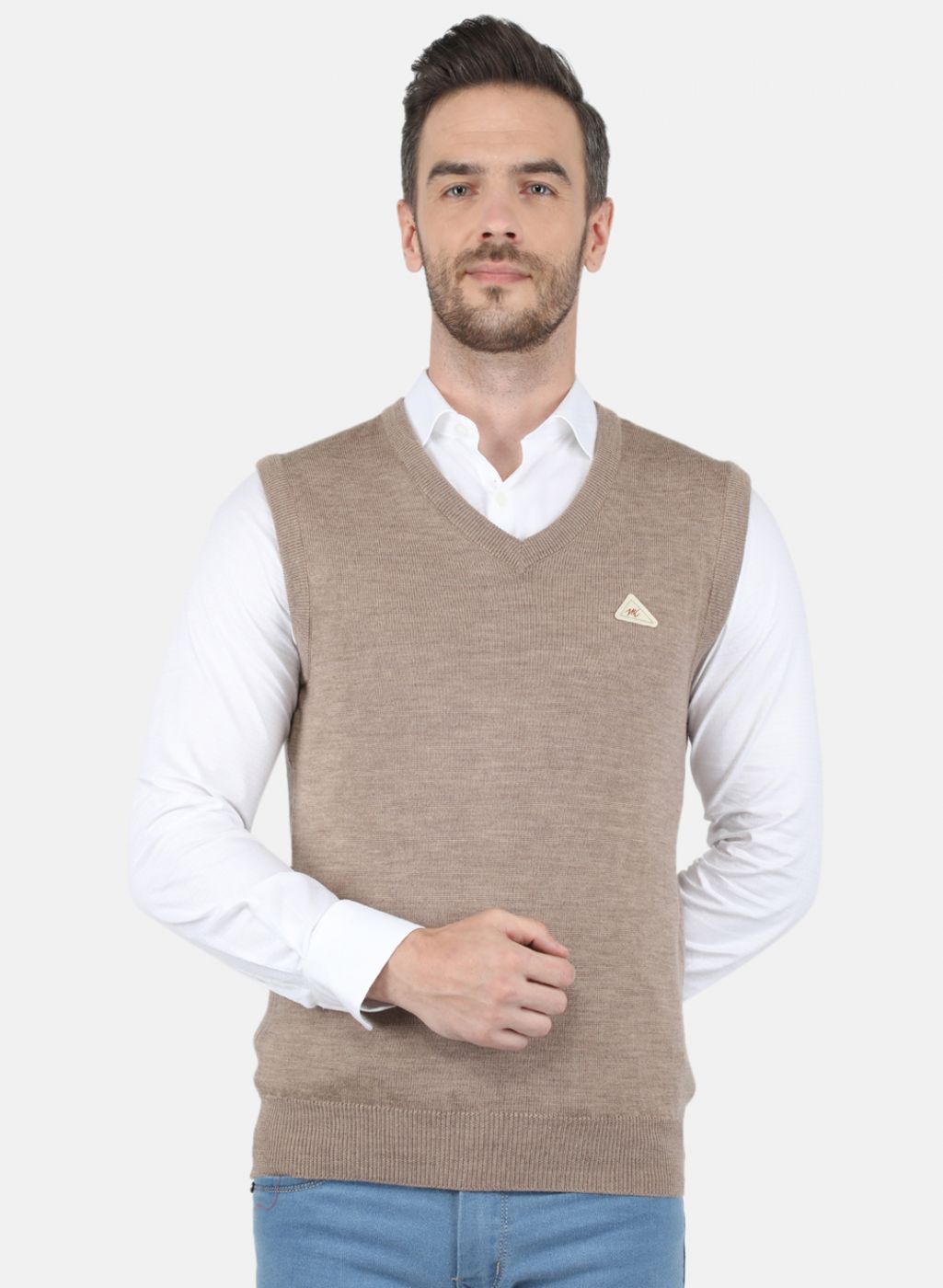 Men Beige Solid Sweater