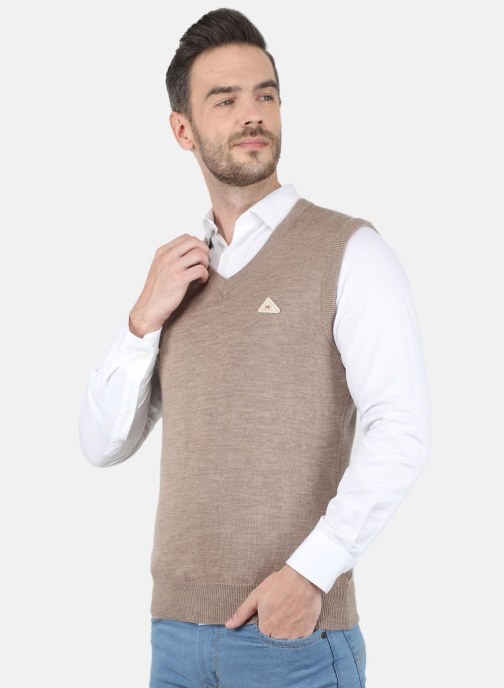 Men Beige Solid Sweater