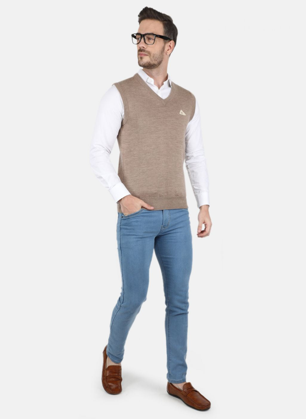 Men Beige Solid Sweater