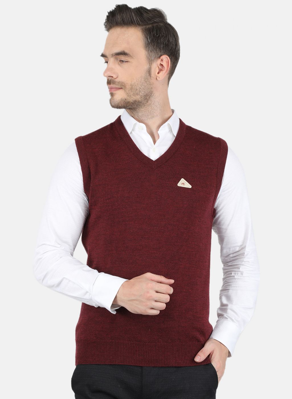 Men Maroon Solid Sweater