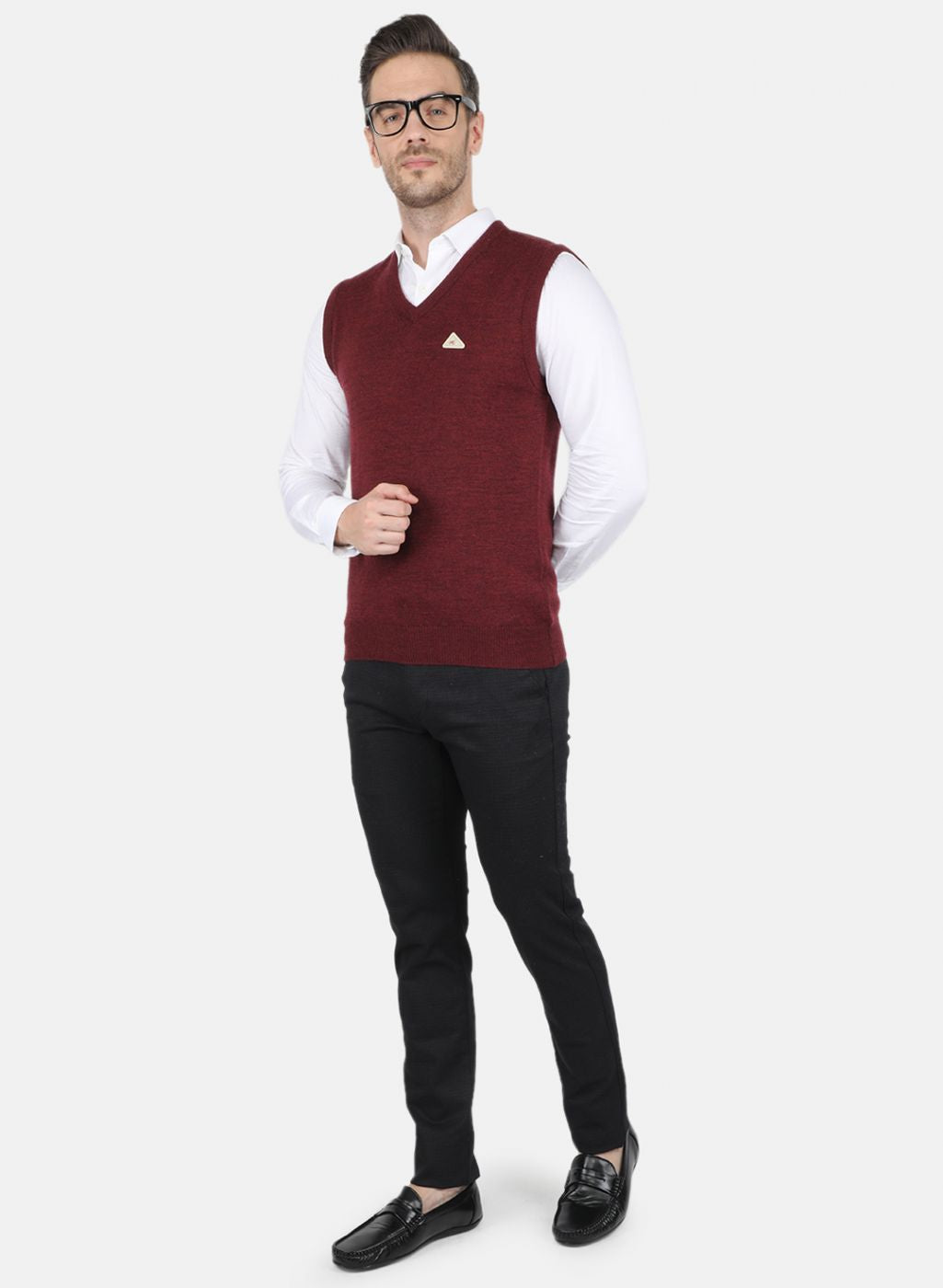 Men Maroon Solid Sweater