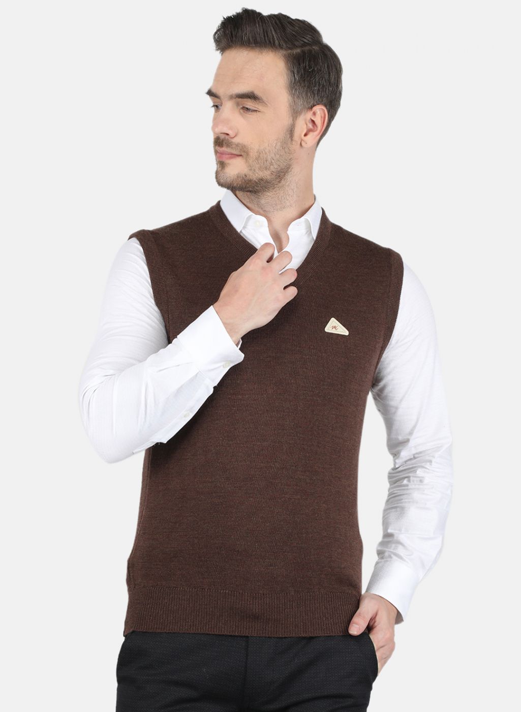 Men Brown Solid Sweater