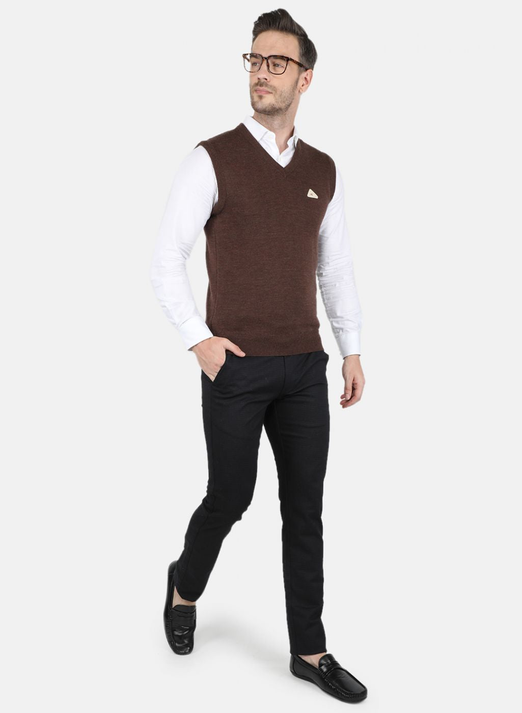 Men Brown Solid Sweater