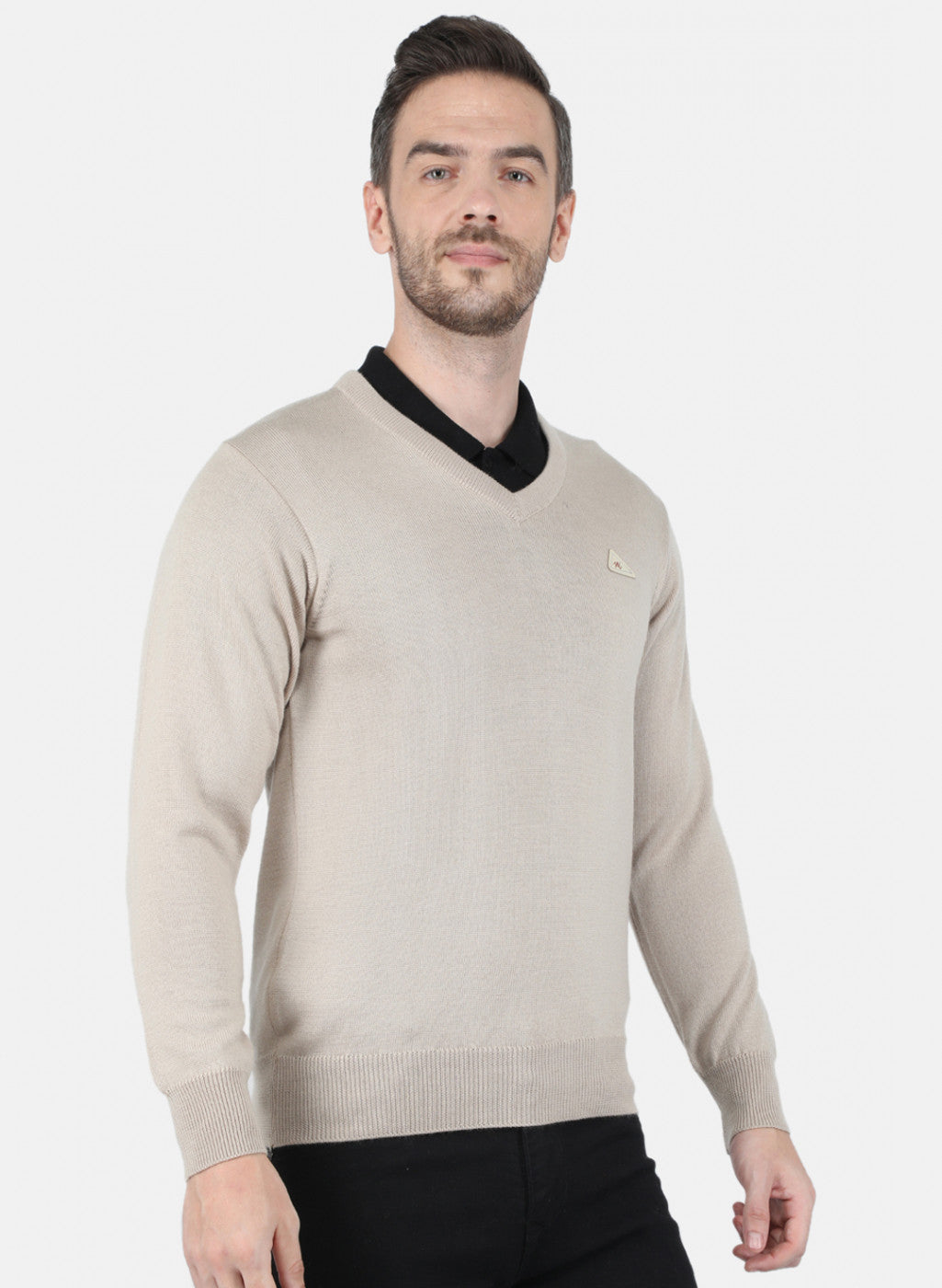 Men Beige Solid Pullover