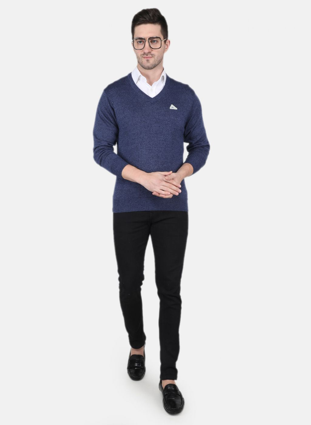 Men NAvy Blue Solid Pullover