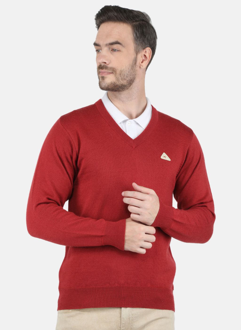 Men Red Solid Pullover