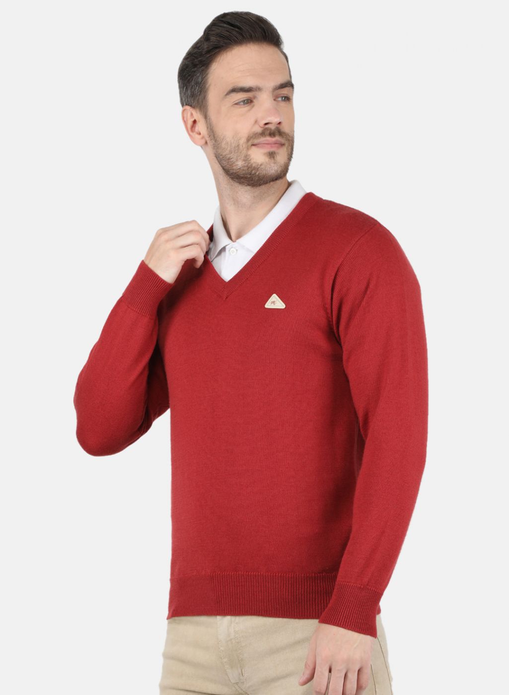 Men Red Solid Pullover