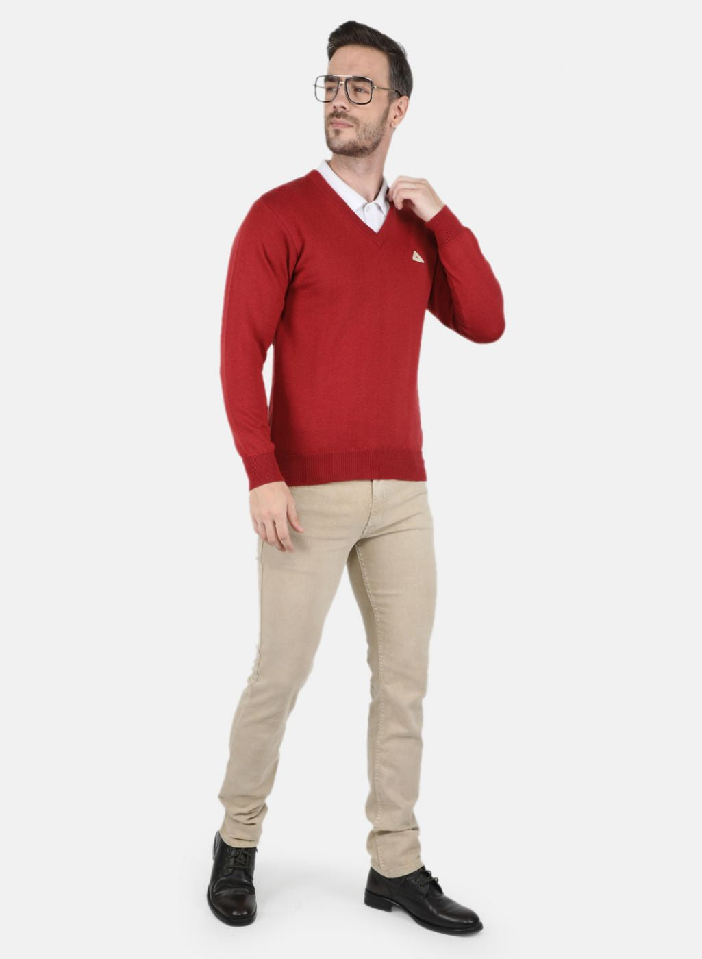 Men Red Solid Pullover