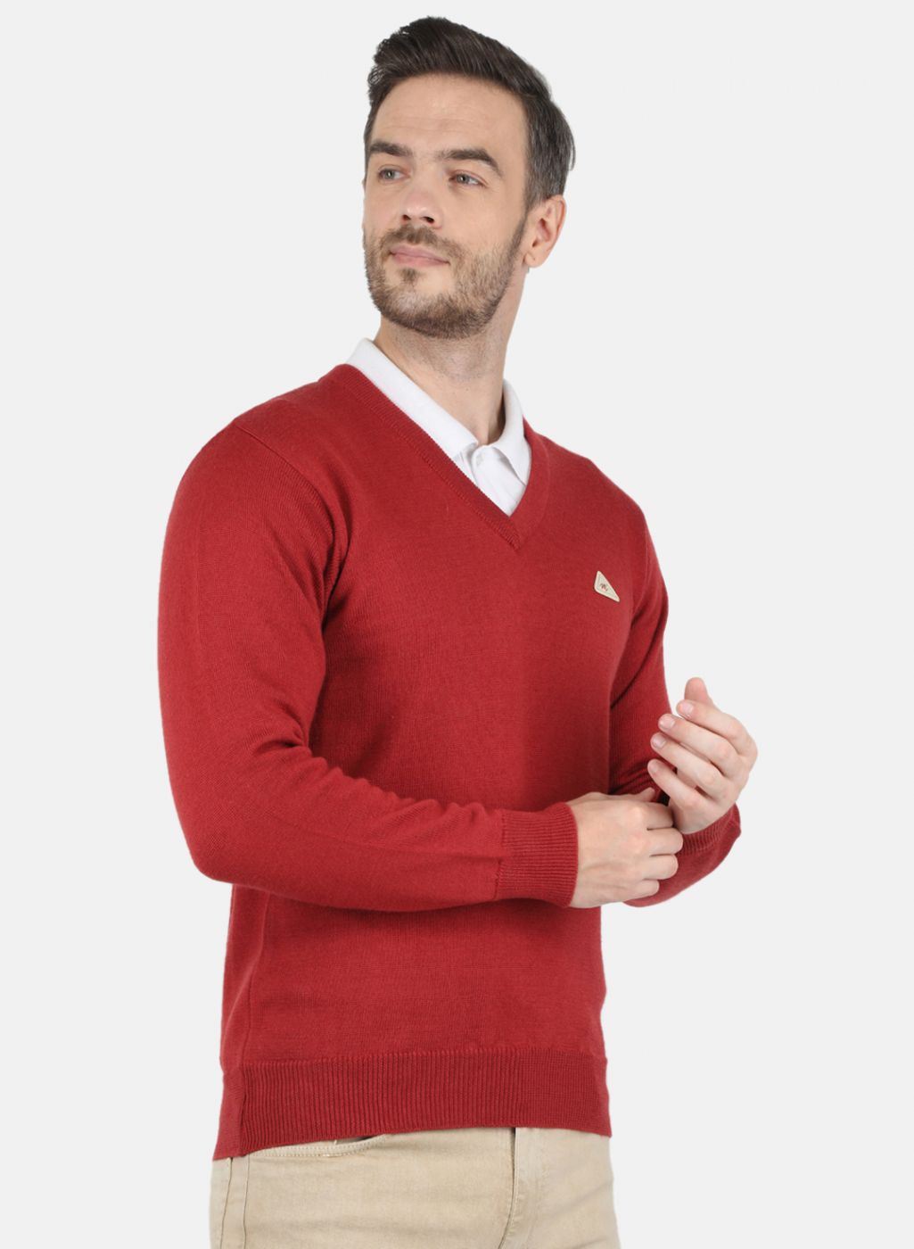 Men Red Solid Pullover