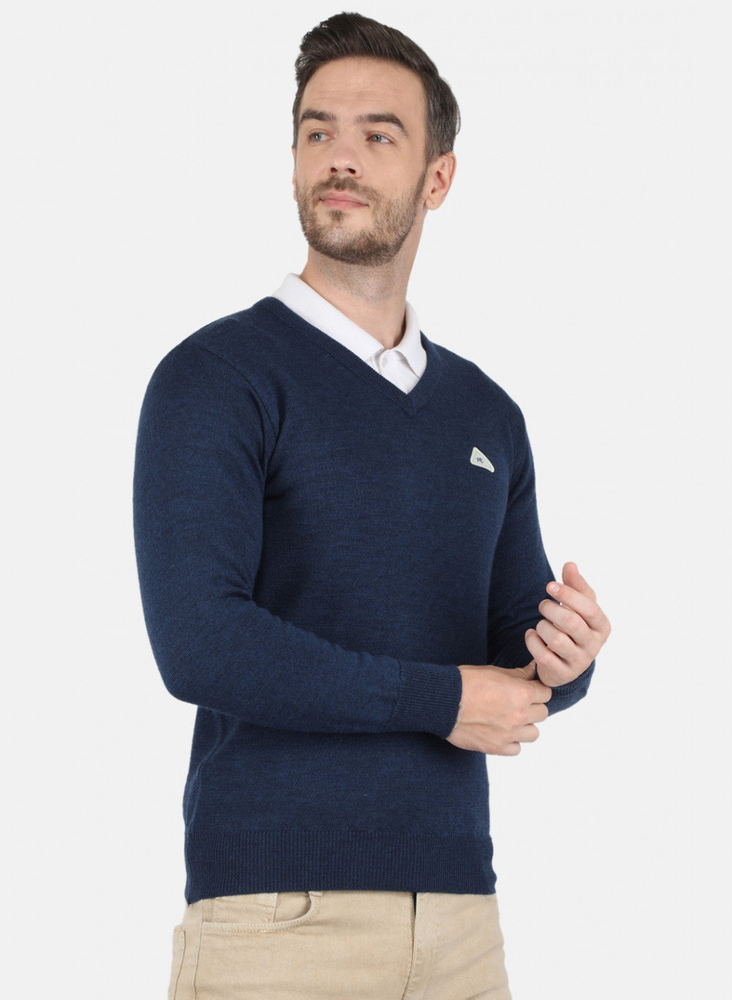 Men NAvy Blue Solid Pullover