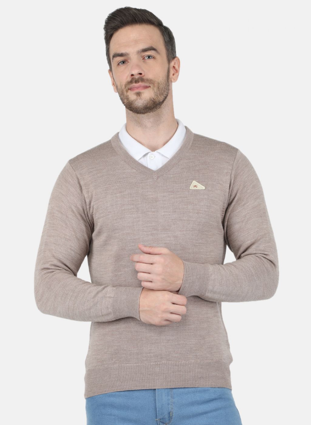 Men Beige Solid Pullover