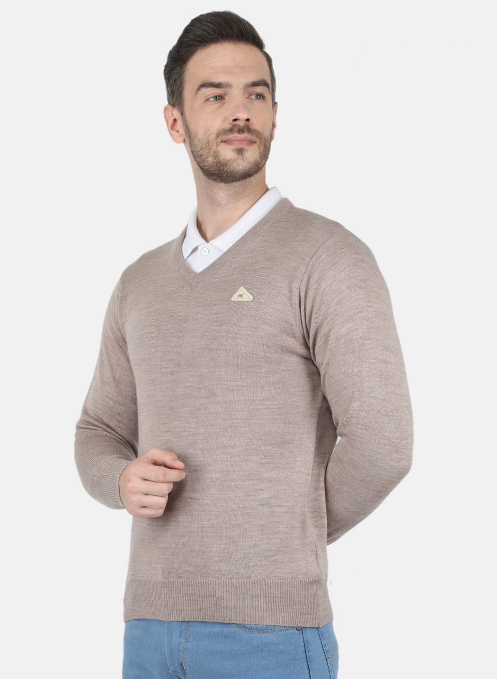 Men Beige Solid Pullover