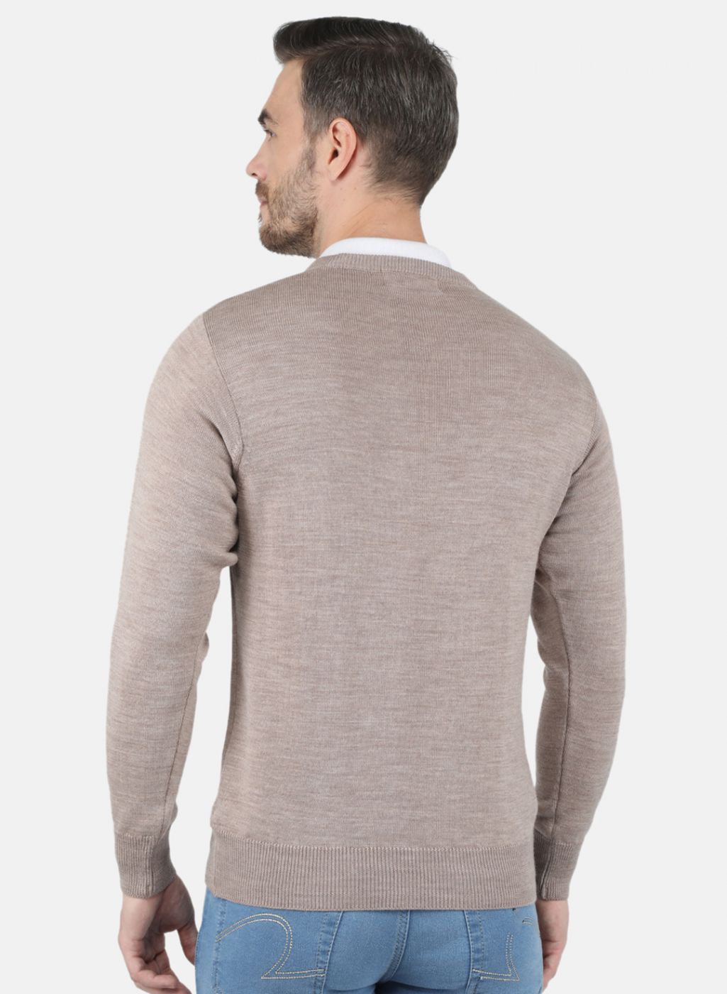 Men Beige Solid Pullover