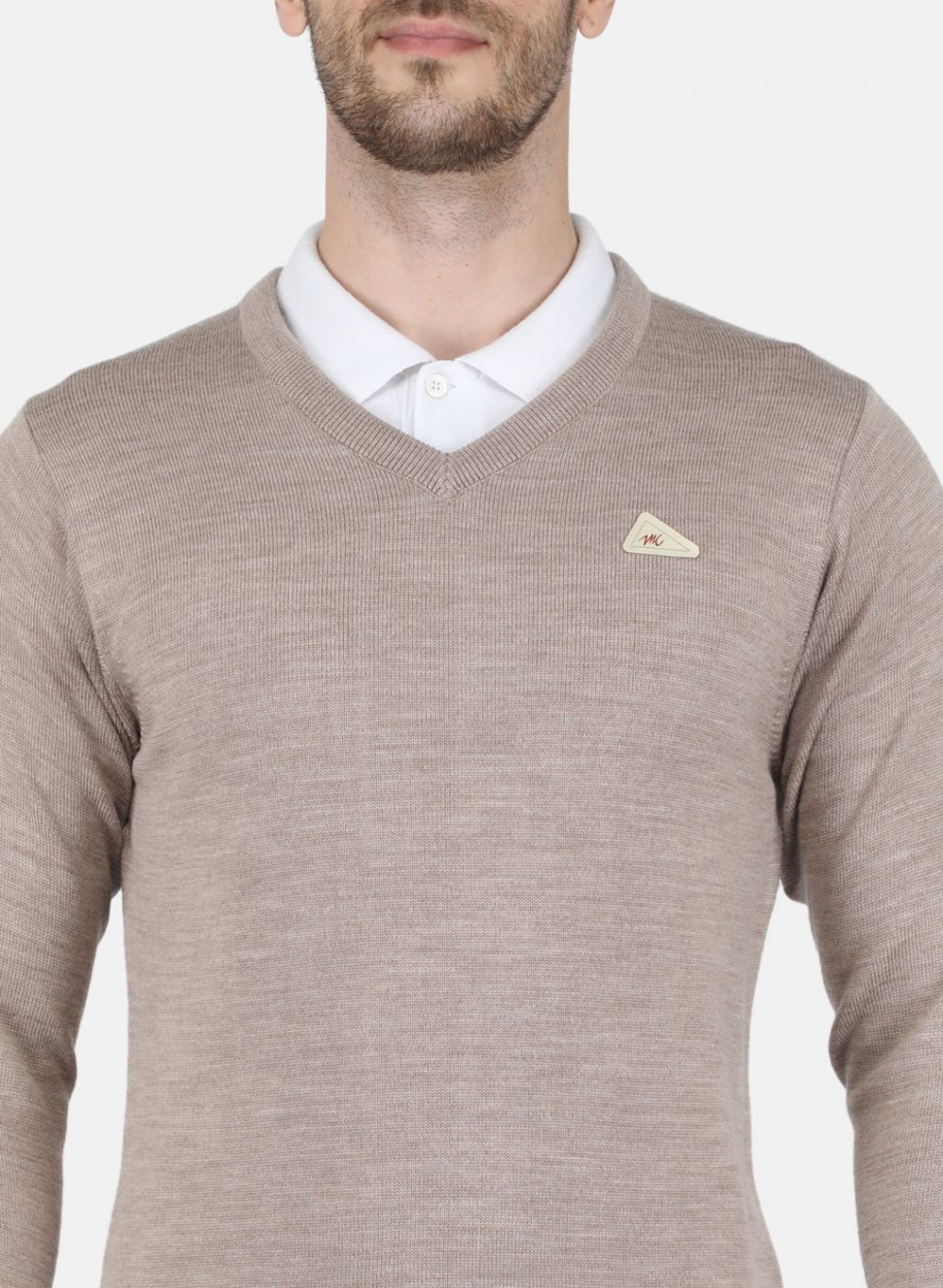 Men Beige Solid Pullover