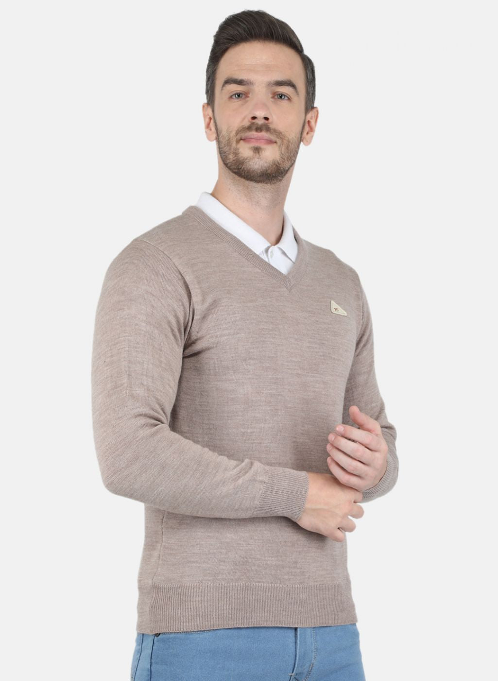 Men Beige Solid Pullover