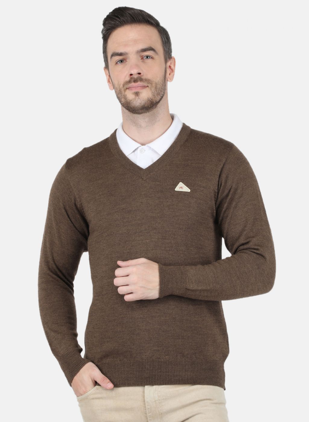 Men Brown Solid Pullover