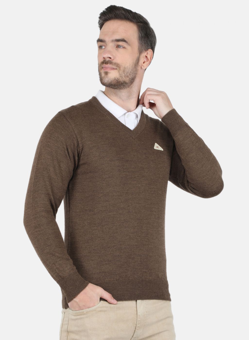 Men Brown Solid Pullover