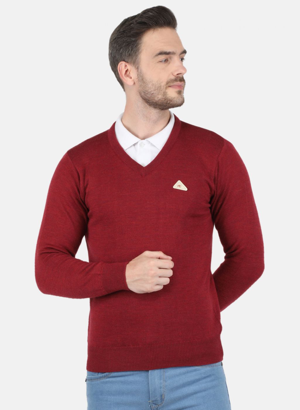 Men Maroon Solid Pullover