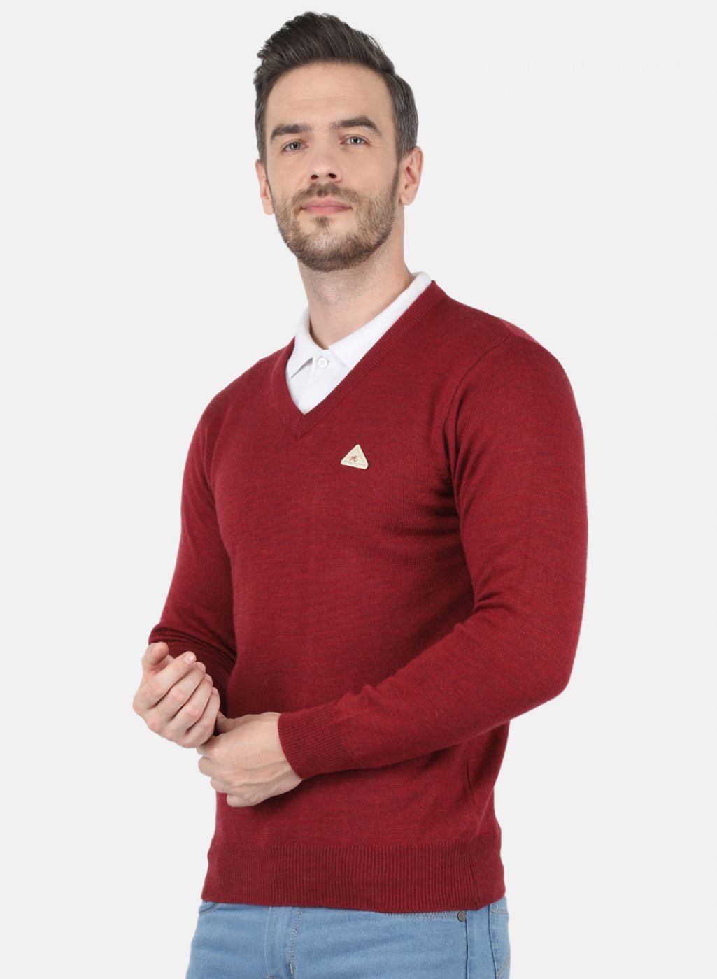 Men Maroon Solid Pullover