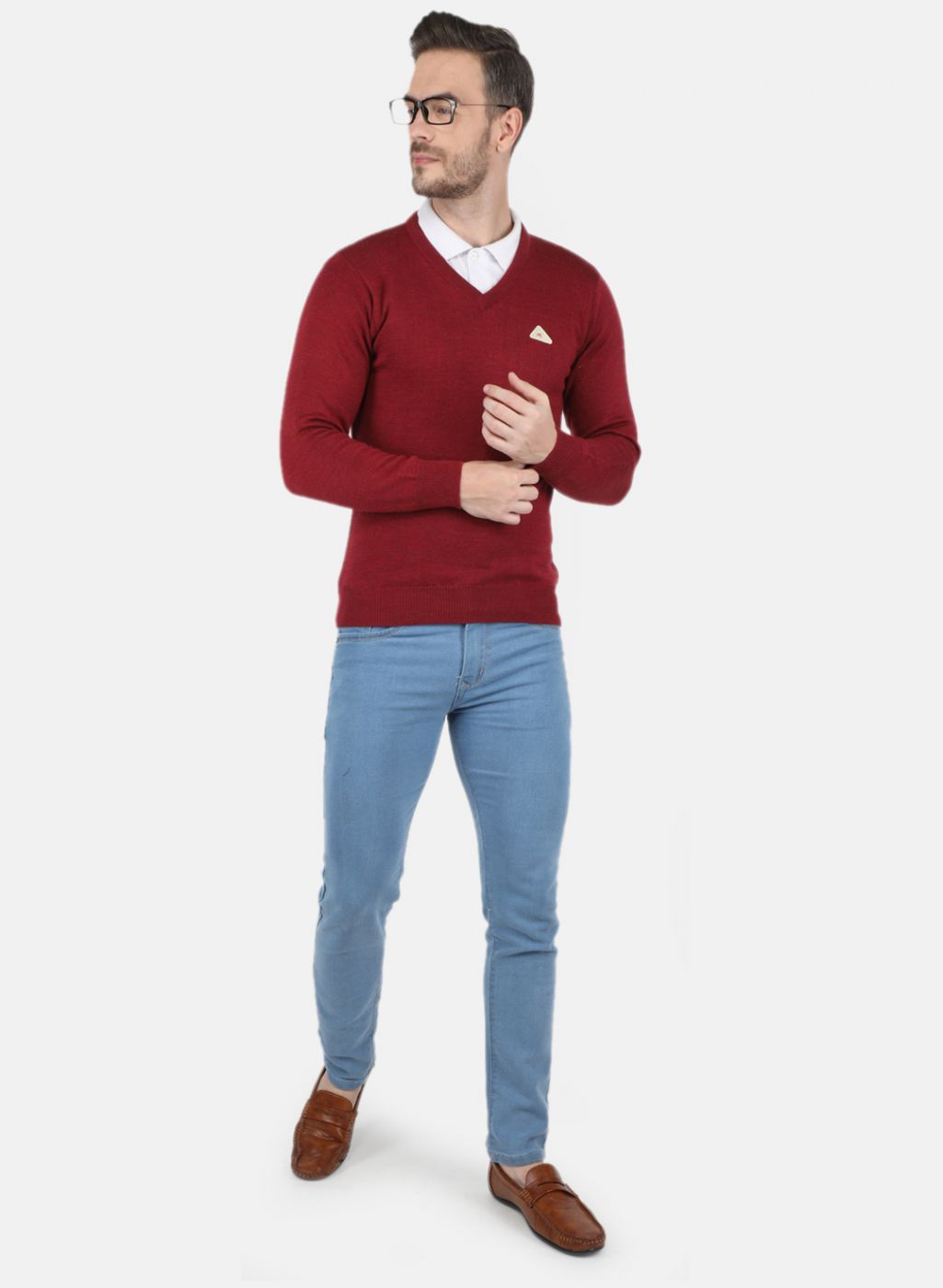 Men Maroon Solid Pullover