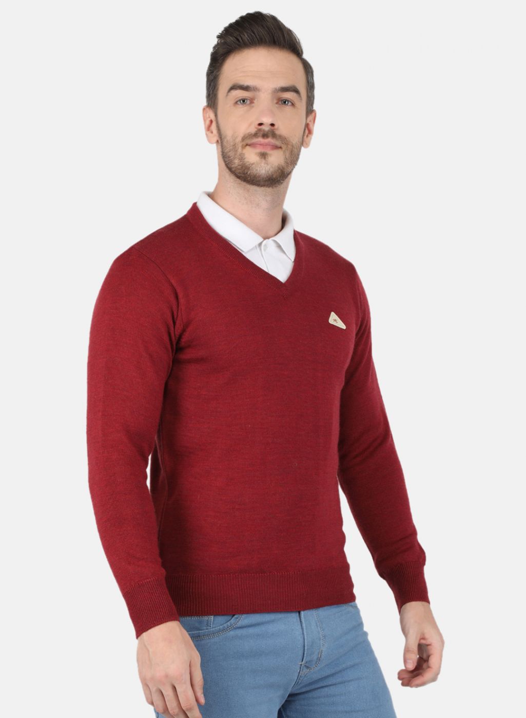 Men Maroon Solid Pullover