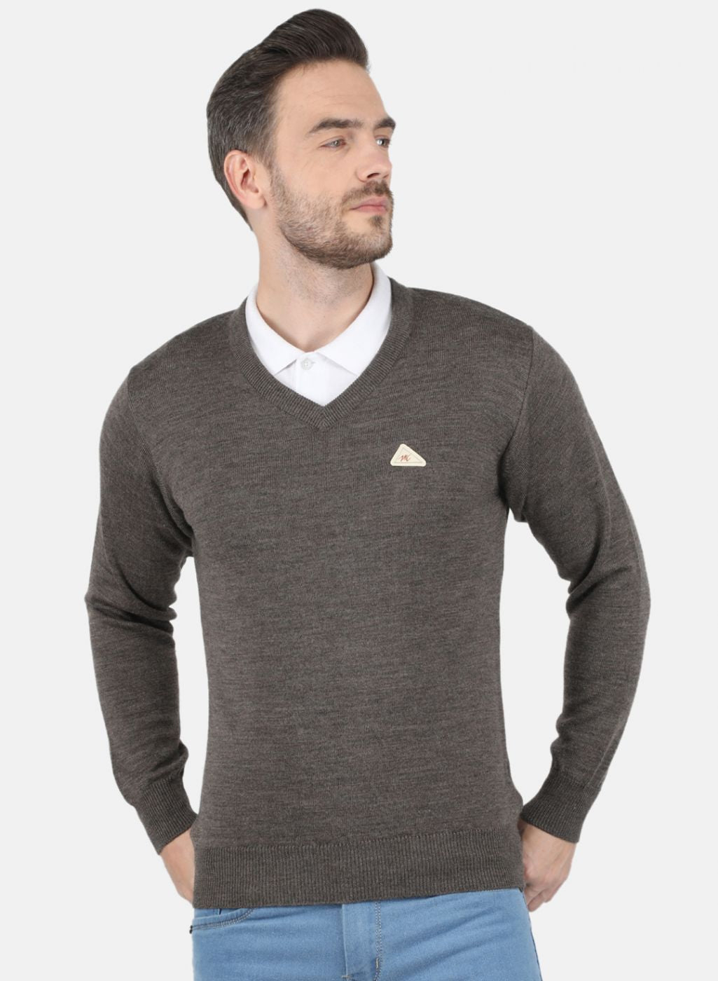 Men Light Brown Solid Pullover