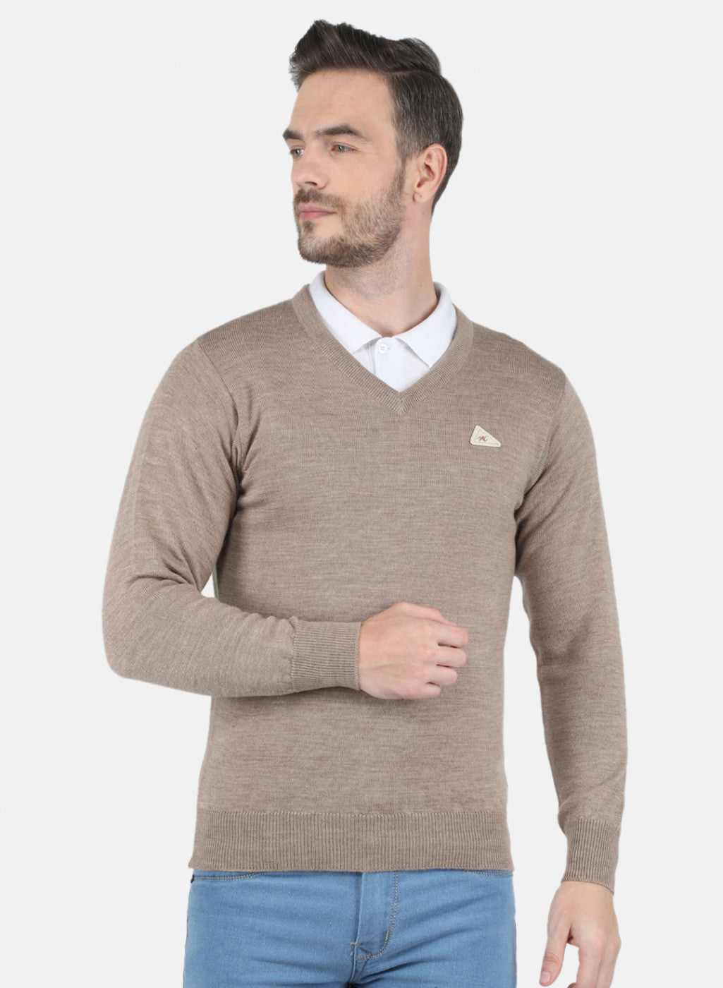 Men Beige Solid Pullover