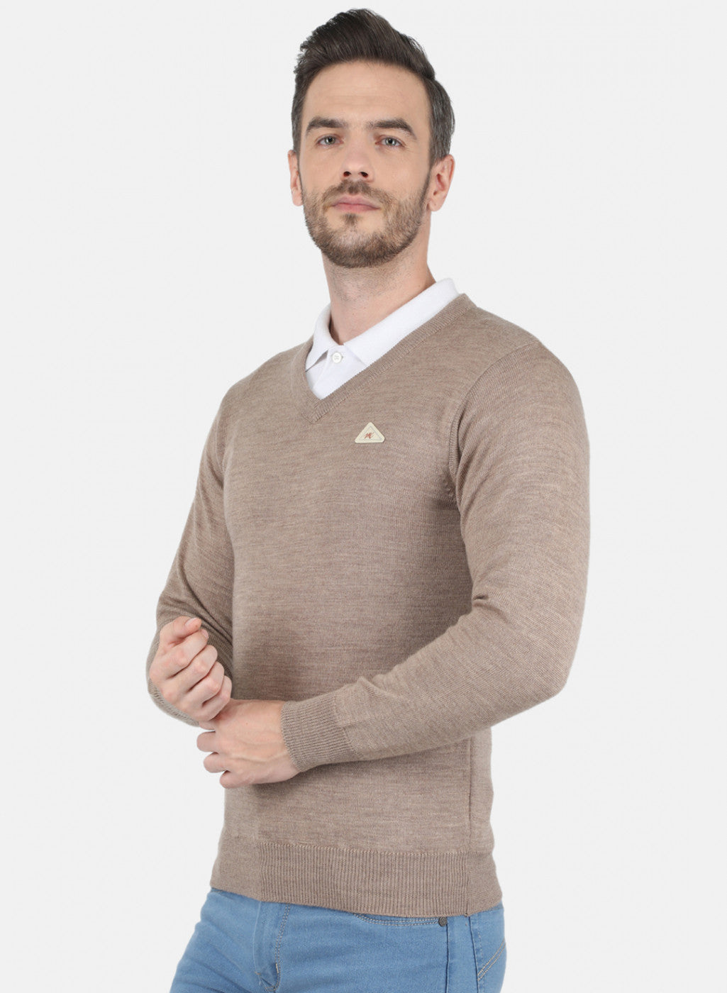 Men Beige Solid Pullover