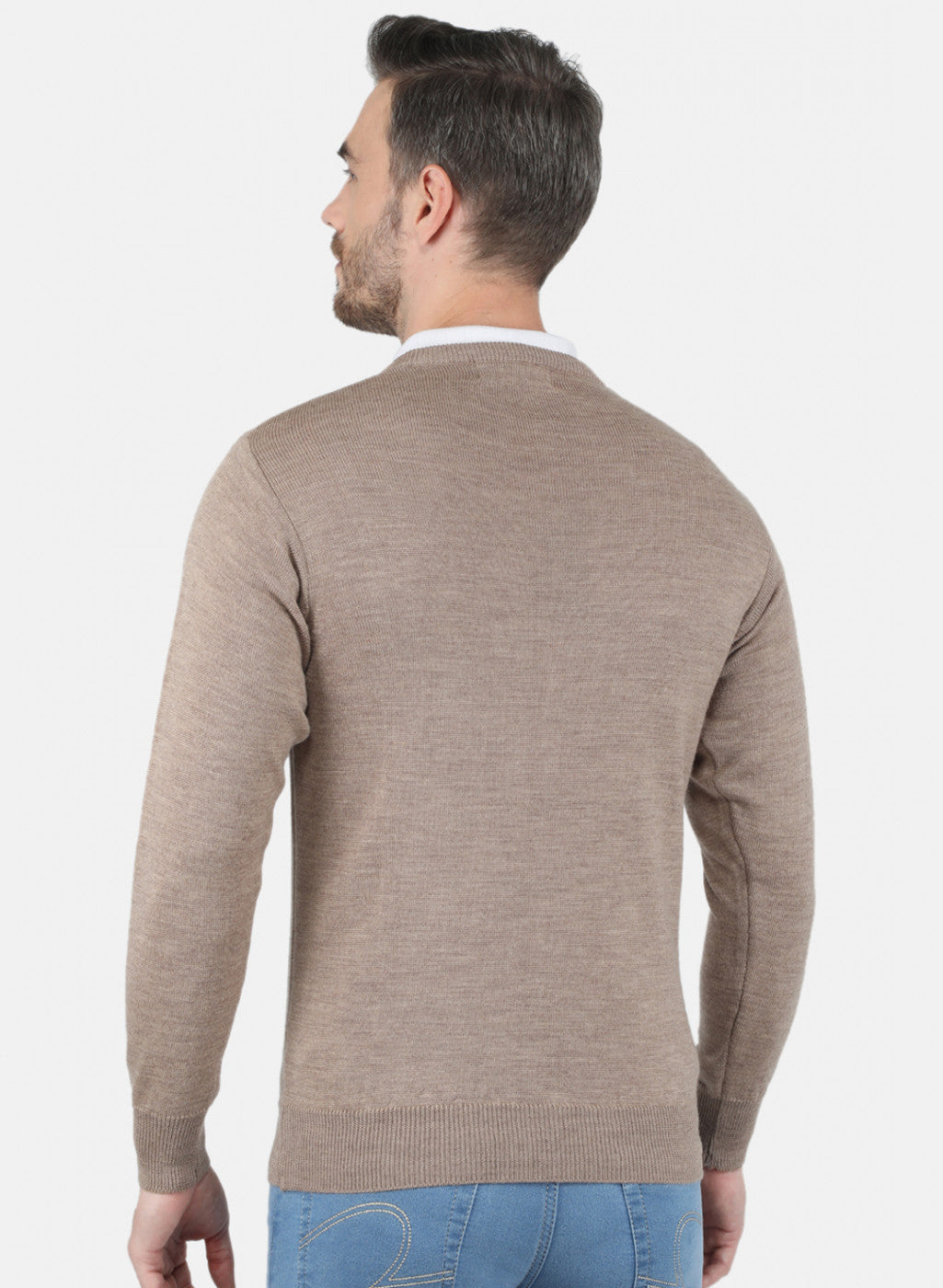 Men Beige Solid Pullover