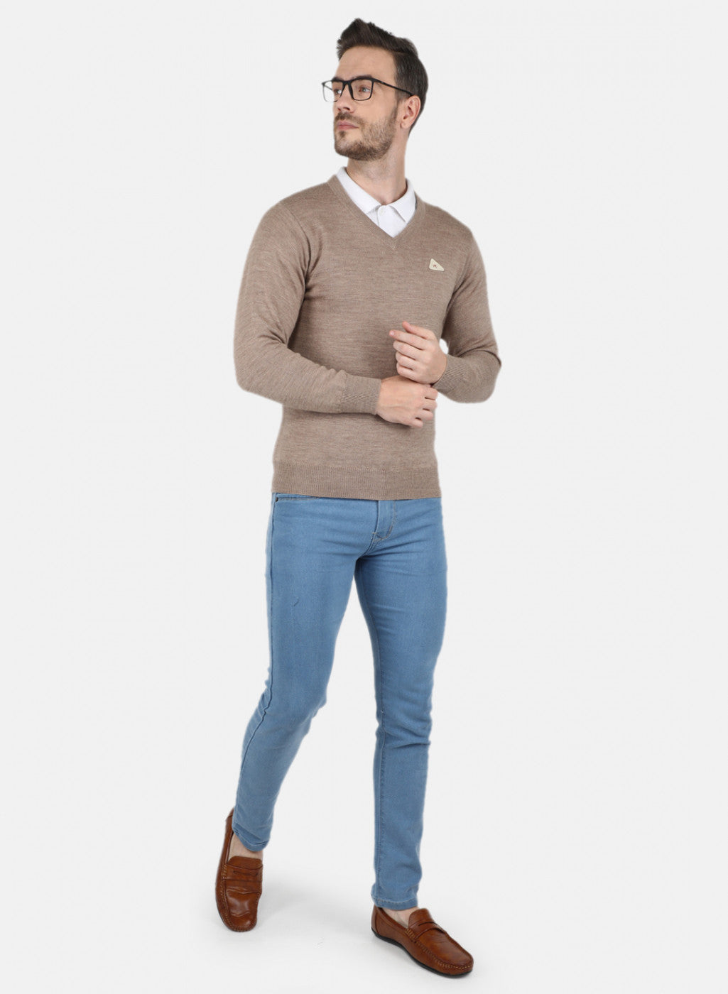 Men Beige Solid Pullover