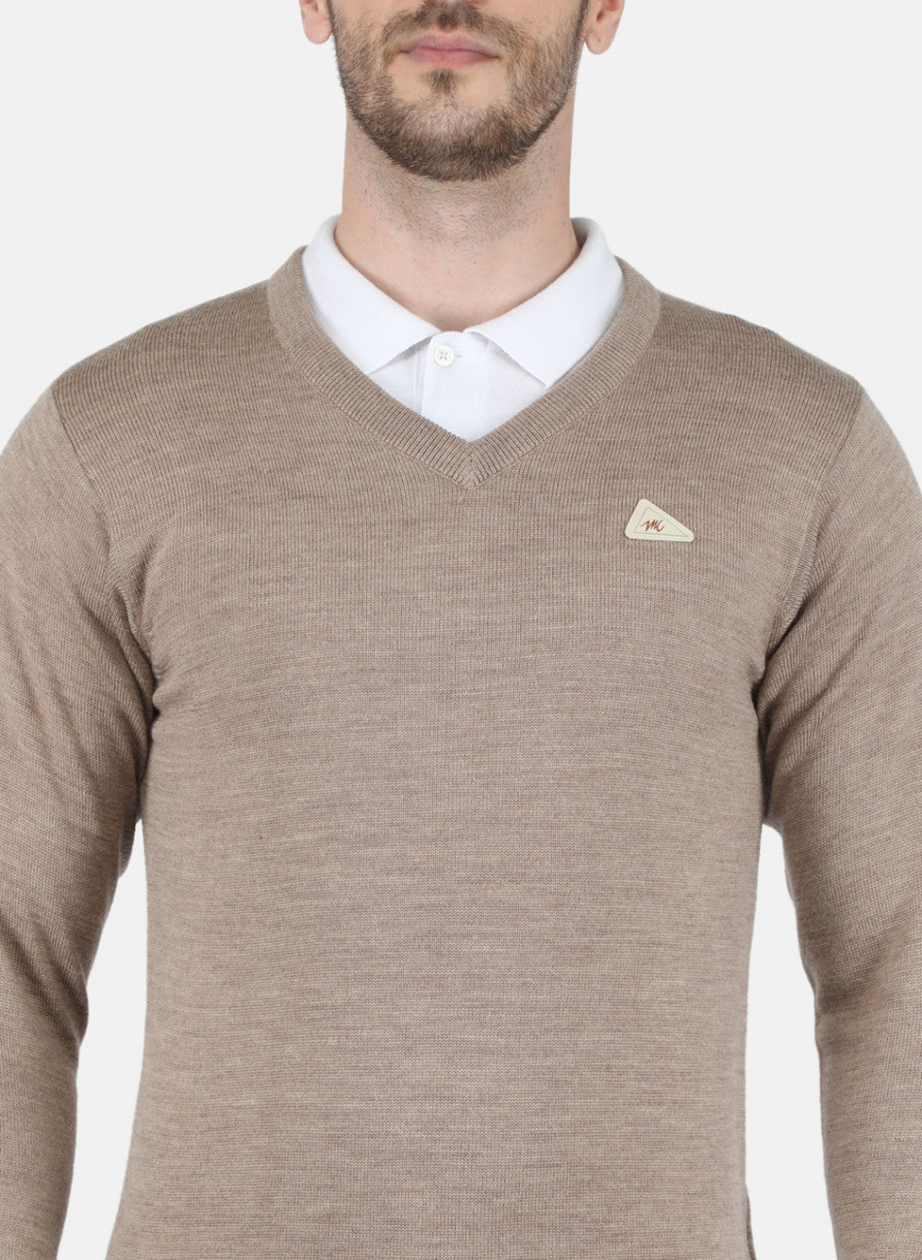 Men Beige Solid Pullover