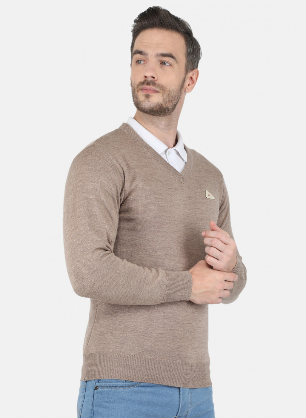 Men Beige Solid Pullover