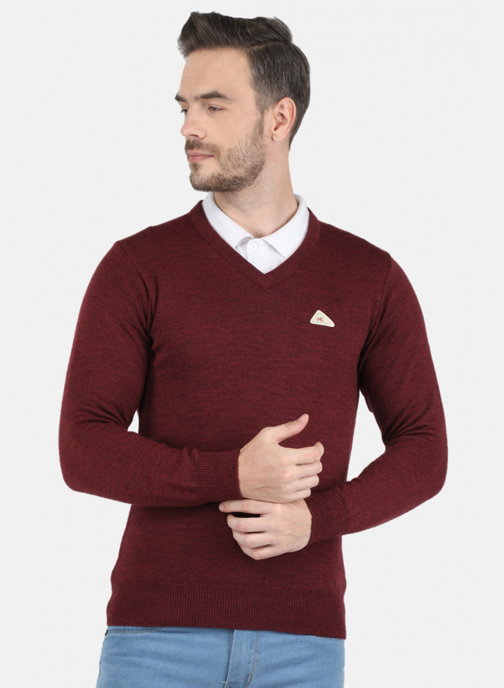 Men Maroon Solid Pullover