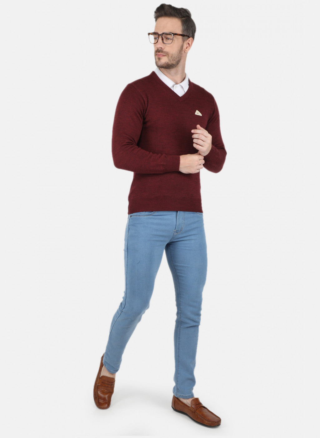 Men Maroon Solid Pullover