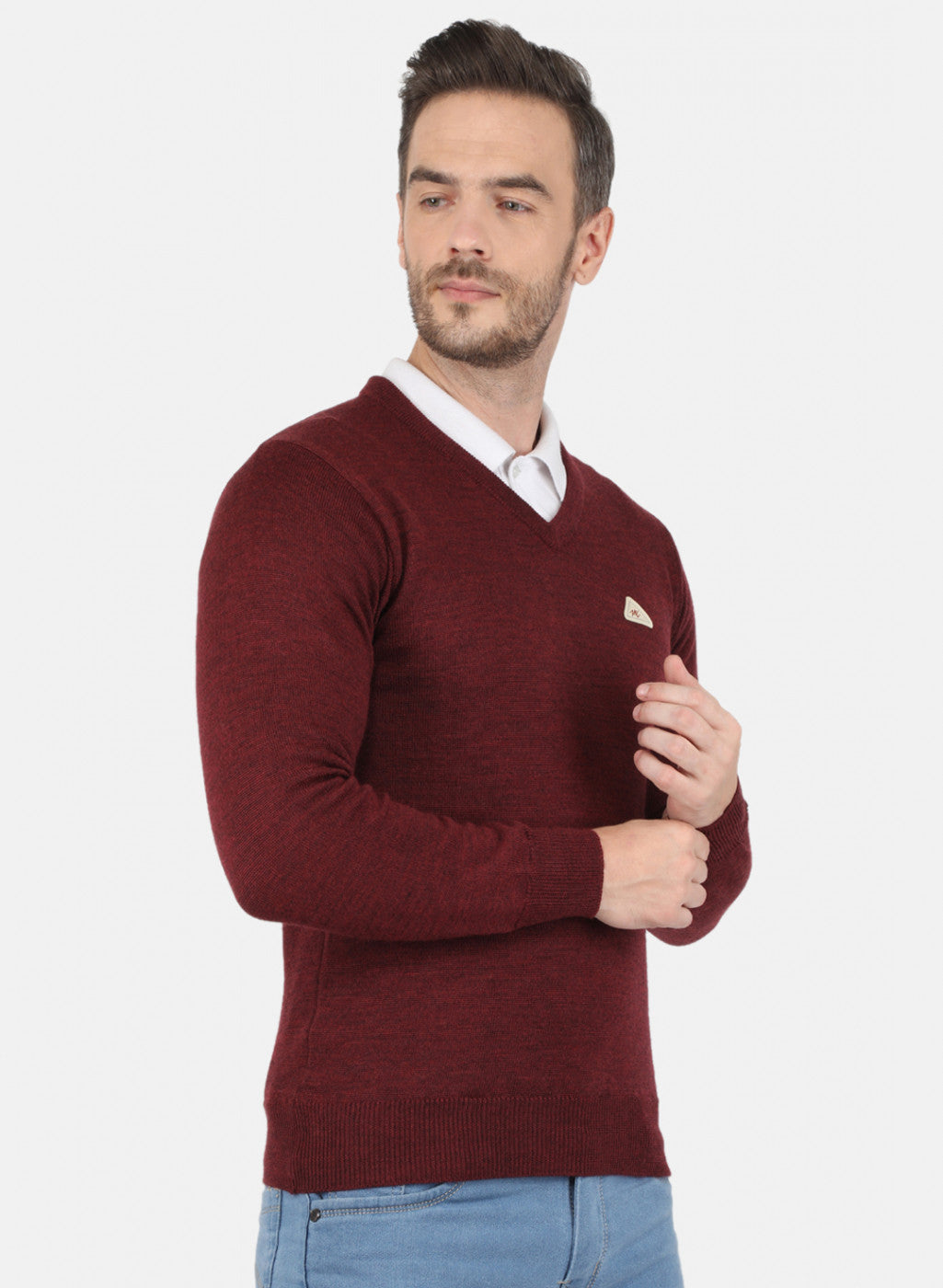 Men Maroon Solid Pullover