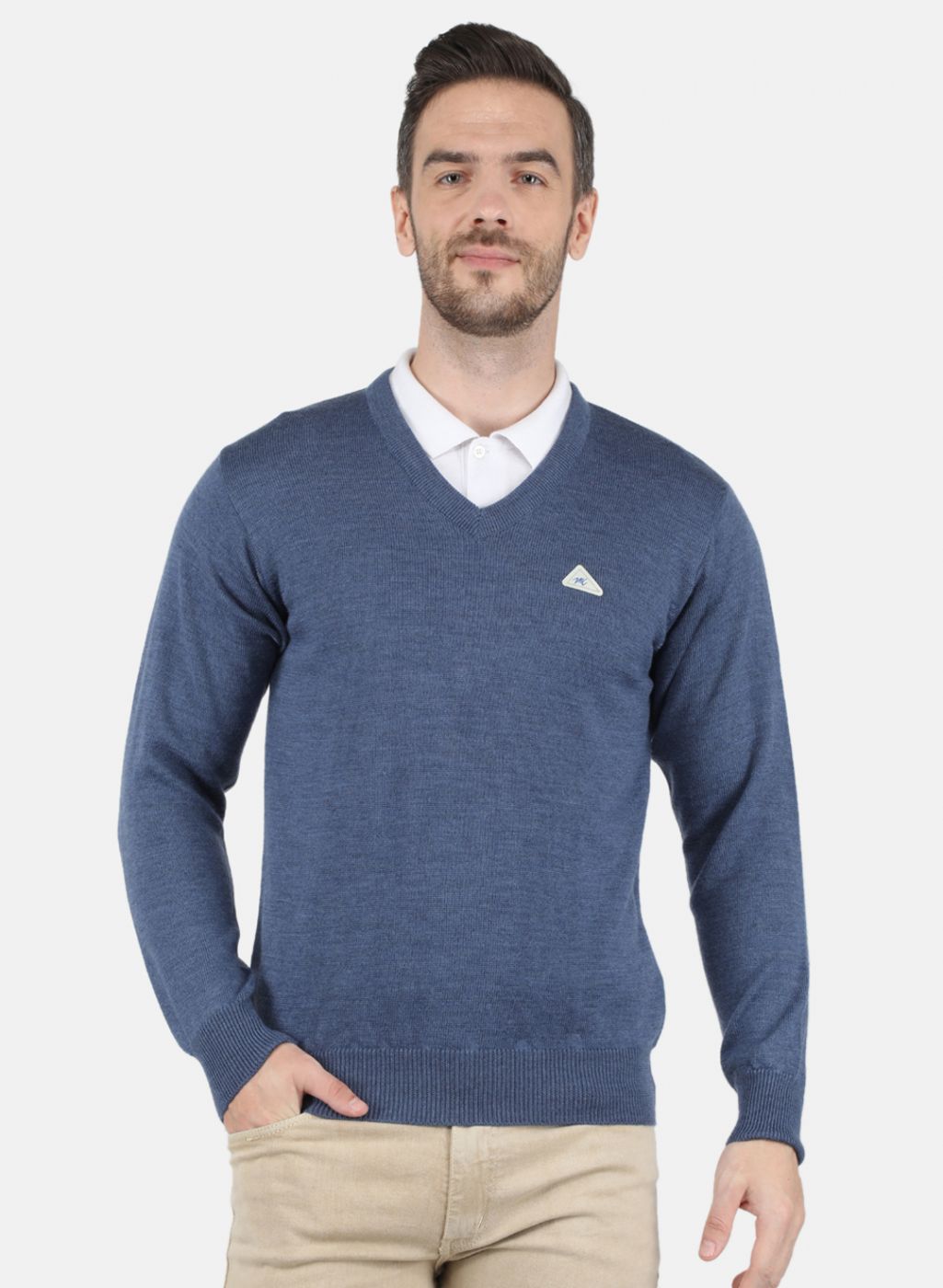 Men Blue Solid Pullover