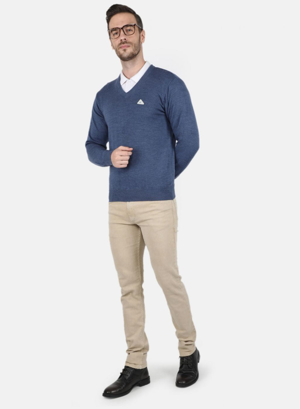 Men Blue Solid Pullover