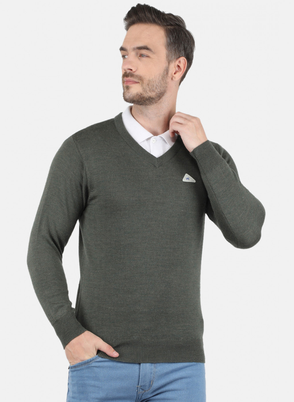 Men Olive Solid Pullover