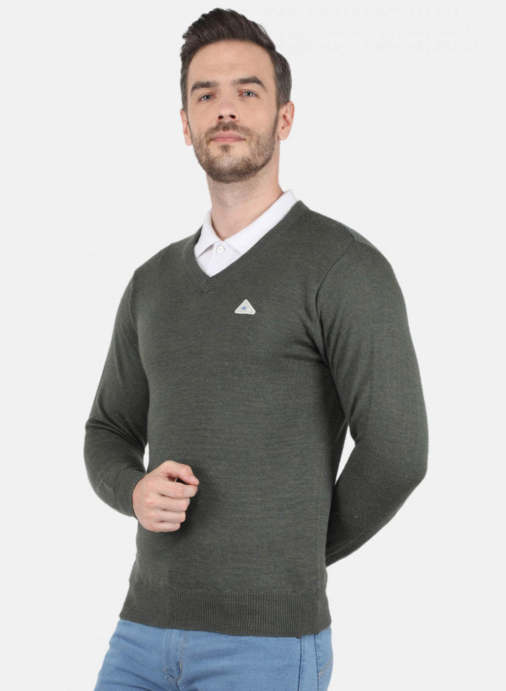 Men Olive Solid Pullover